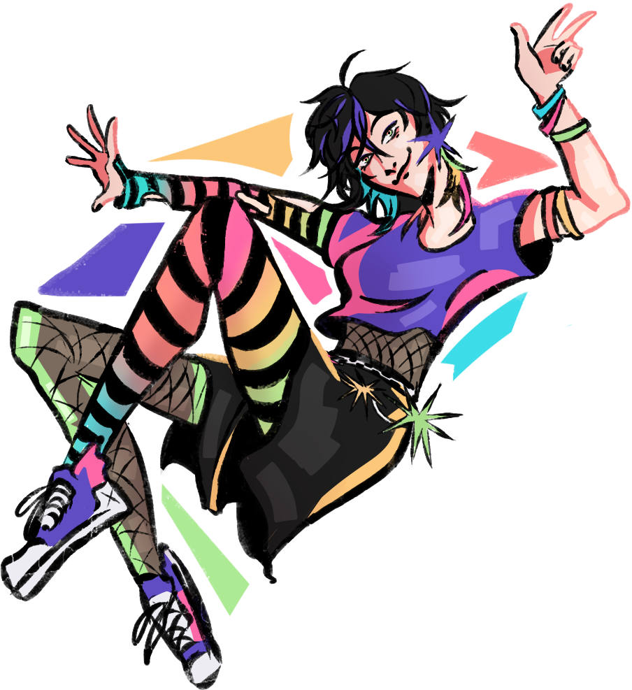 photo of cos.place colorful mascot Cosmo striking a pose