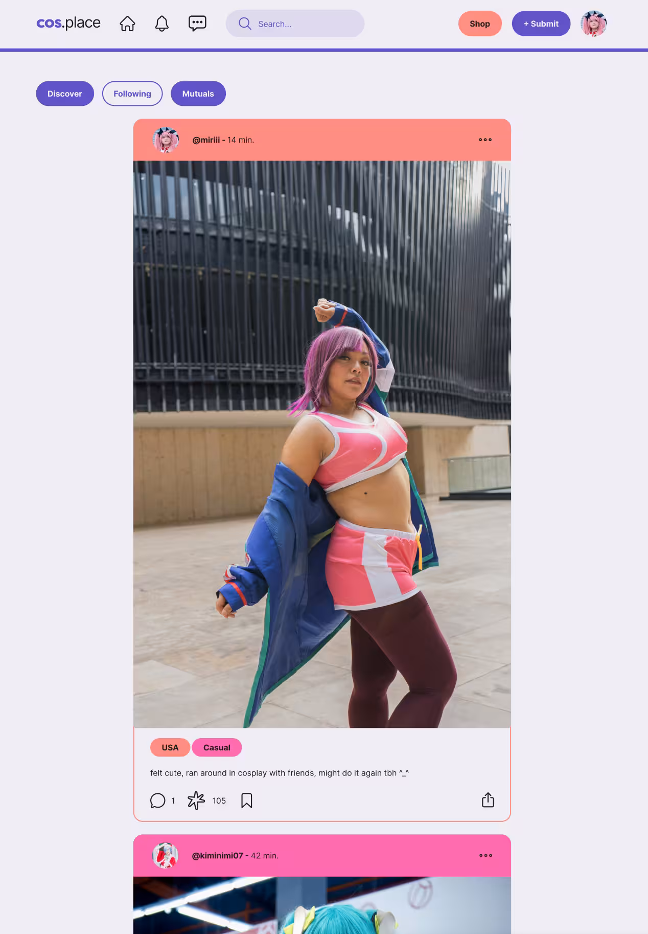 screenshot of cos.place's feed